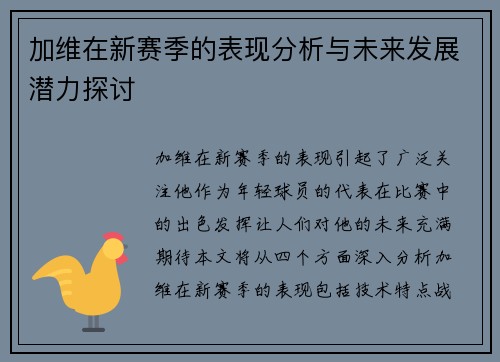 加维在新赛季的表现分析与未来发展潜力探讨