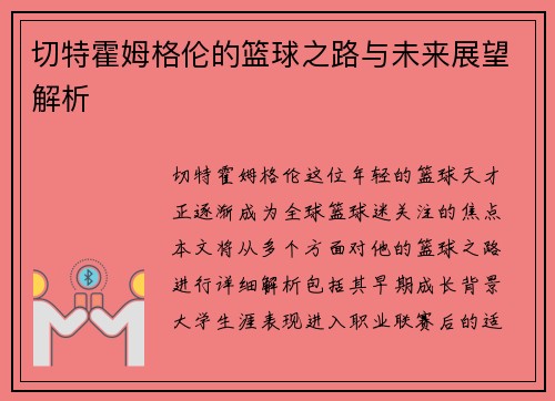 切特霍姆格伦的篮球之路与未来展望解析