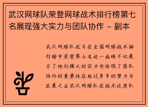 武汉网球队荣登网球战术排行榜第七名展现强大实力与团队协作 - 副本